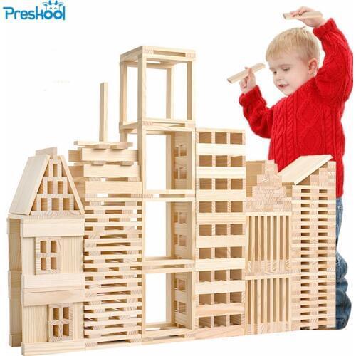 Montessori Kids Toy Baby Wood 100 Pcs Blocks Building Learning Educational Preschool Training Brinquedos Juguets
