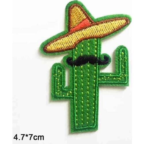 Cartoon Cactus With Hat Plant Round Iron On Embroidered Clothes Patches For Clothing Stickers Garment Wholesale