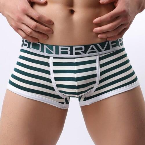 Brave Person Brand Mens Sexy Fashion Boxer Shorts Striped Cotton Underwear Underpants Knickers Patchwork Boxer