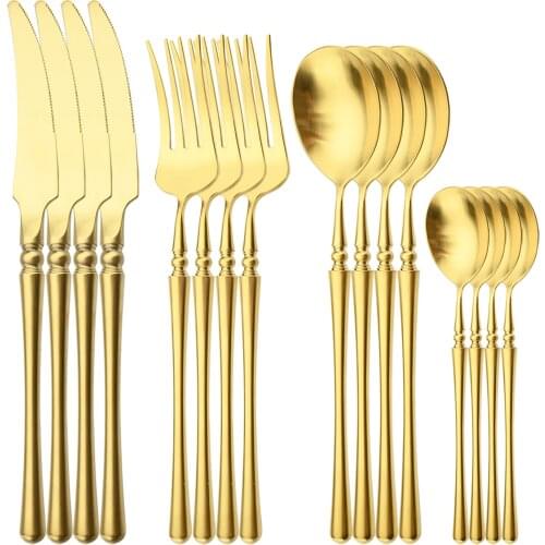 4Set 18/10 Stainless Steel Cutlery Set Matte Gold Dinnerware Set Vintage Knife Fork Tea Spoon Tableware Patry Kitchen Silverware