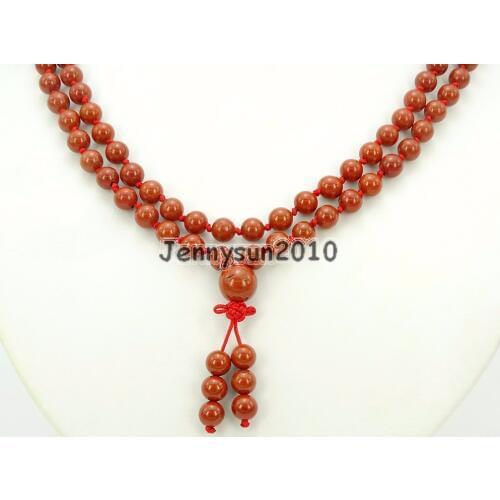 Natural Red Ja-sper 6mm Gems Stone Buddhist 108 Beads Prayer Mala Knot Necklace Multi-Purpose 5Strands/Pack