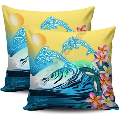 Hawail Dolphin Plumeria Surfing Polynesian Pillow Covers Pillowcases Throw Pillow Cover Home Decoration Double-sided Printing