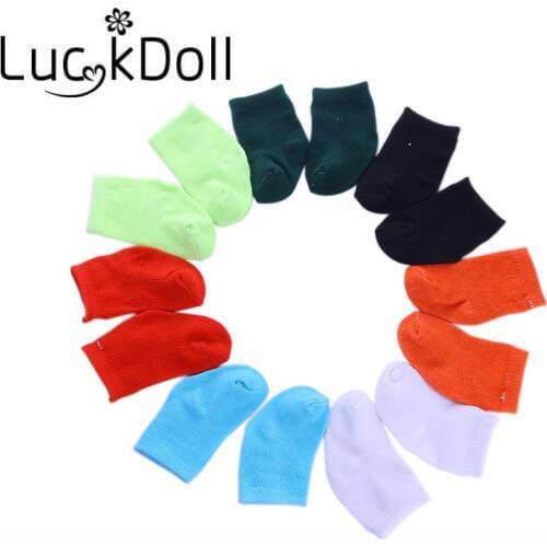 LUCKDOLL Solid Color Medium Tube Socks White Fit For 18inch US Doll or 43 cm Reborn Baby Doll Accessories Clothes Kids Toy