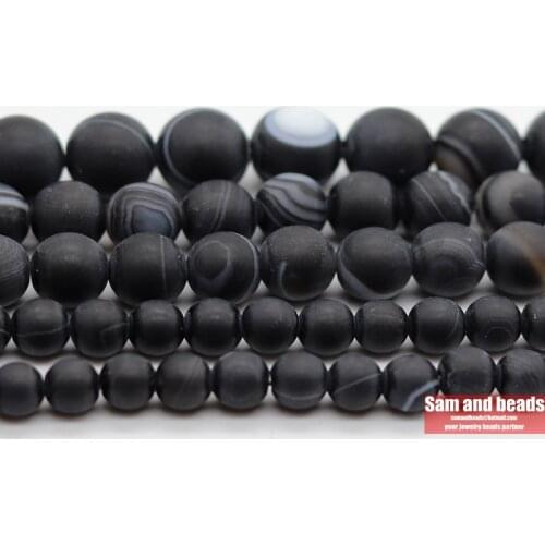 Wholesale Natural Stone Dull Polish Matte Black White Stripe Agates Round Loose Beads For Jewelry Making DMS17