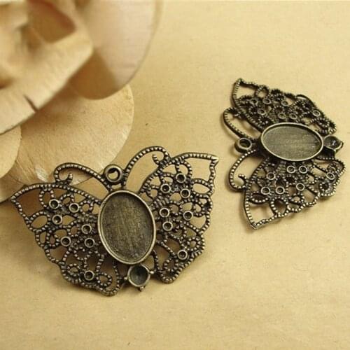 20pcs Butterfly Cabochon Base Wholesale Pendant Jewelry Findings Oval 14*10mm Metal Cameo Tray for Jewelry Making Components