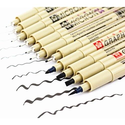 LE Pigment Liner Pigma Pen Micron Marker Pen 0.05 0.1 0.2 0.3 0.4 0.5 0.8 Brush Different Tip Black Fineliner Sketching Pen