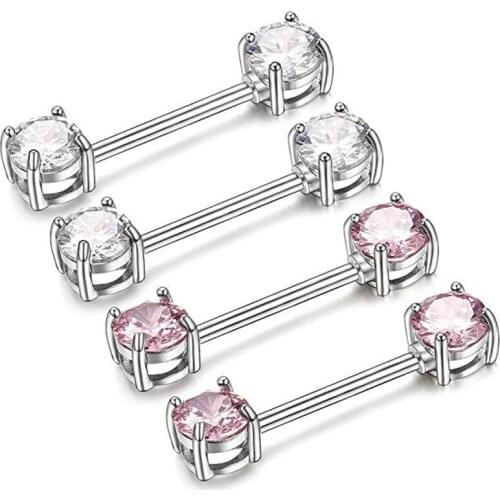 2PCS 6 Color Fashion Surgical Steel Nipple Piercing Fashion Body Piercing Piercing Big Zircon Rings Body Jewelry for Women Girls