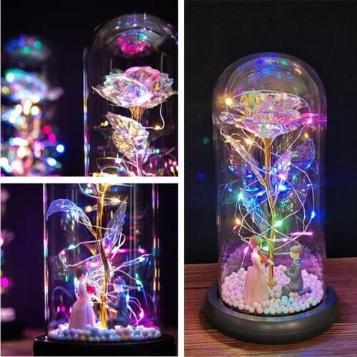 Valentines Day Gift for Boyfriend Girlfriend Eternal Rose LED Light Foil Flower In Glass Cover Wedding Favors Bridesmaid Gift
