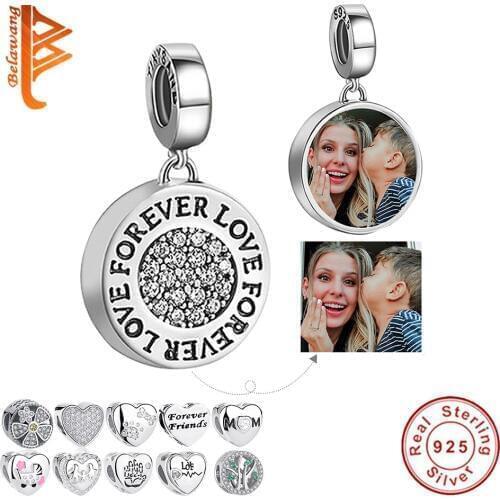 Pink Crystal I LOVE YOU Heart Bead 925 Sterling Silver Charm Fit Original Pandora Bracelet Necklace Authentic DIY Jewelry