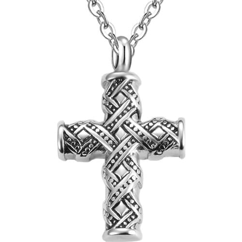 Dropship Vintage Cross Memorial Jewelry Stainless Steel Cremation Jewelry Urn Necklace for Ashes Keepsake Pendant