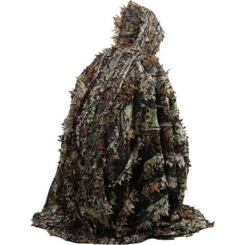 Lifelike 3D Leaves Camouflage Poncho Cloak Stealth Suits Outdoor Woodland CS Game Clothing for Hunting Shooting Birdwatching Set