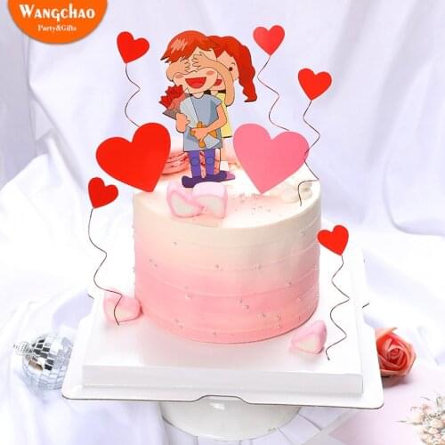 Romantic Love Heart Shaped Lovers Cake Topper Valentines Day Theme Wedding Anniversary Cake Decoration Party Supplies