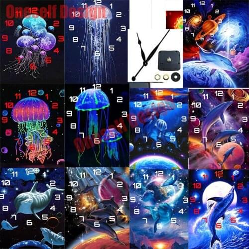 5d diamond mosaic sale clock dolphin 5d diamond painting full square/round animal dolphin clock diy diamond embroidery full set