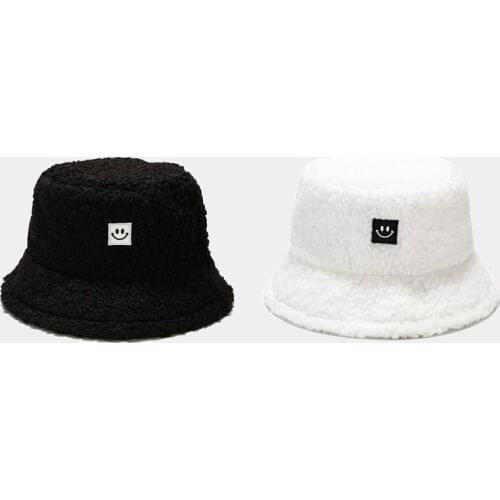 2021 New Men Women Warm Bucket Hat Fashion Smile Face Vintage Autumn Winter Hat Outdoor Cap Ladies Soft Woolen Fishermen Hats