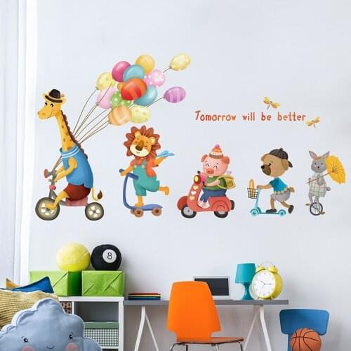 [SHIJUEHEZI] Cartoon Animals Wall Stickers DIY Giraffe Lion Pig Mural Decals for House Kids Room Baby Bedroom Decoration