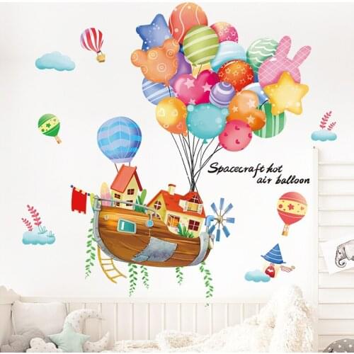[shijuekongjian] Hot Air Balloons Wall Stickers DIY Cartoon Boat Wall Decals for Kids Rooms Baby Bedroom Nursery Home Decoration