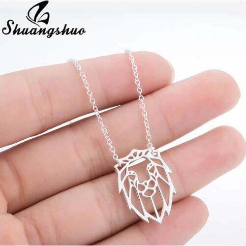 Shuangshuo Vintage Lion Necklace Origami Lion Necklaces & Pendants Animal Necklace Choker Statement Necklace Chocker