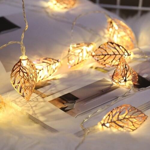 LED Wrought Iron Gold Leaf String Lights Hollow Room Decoration Lights Flashing Lights Outdoor Garden Party Bedroom Decoration