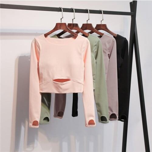 ARDOR Padded Stretchy Fitness Sport Workout Long Sleeve Tops Women Thicken Nylon Yoga Gym Athletic Crop Shirts with Thumb Holes