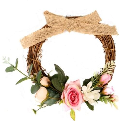 Wreath Silk Cloth Natural Home Decorations Easter Door Wall Decoration Semi-handmade Elegant Burlap Knot Rose Garland