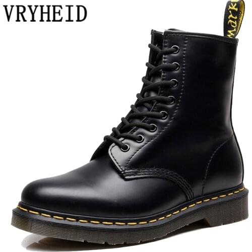 VRYHEID Hot Brand Men Boots Genuine Leather Winter Autumn Shoes Motorcycle Mens Ankle Boots Couple Oxfords Shoes Big Size 35-48