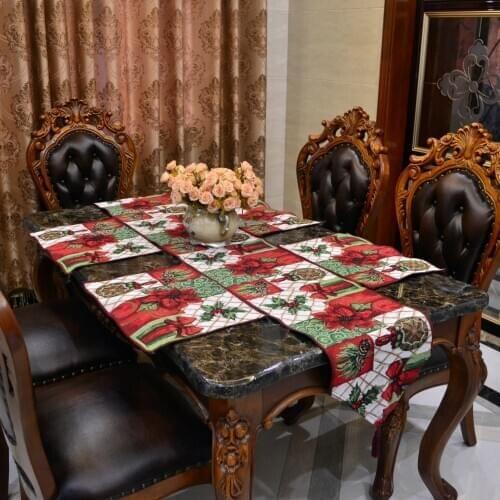 Poly cotton High quality Christmas Design Dobby table runner and table placemat , tablecloth