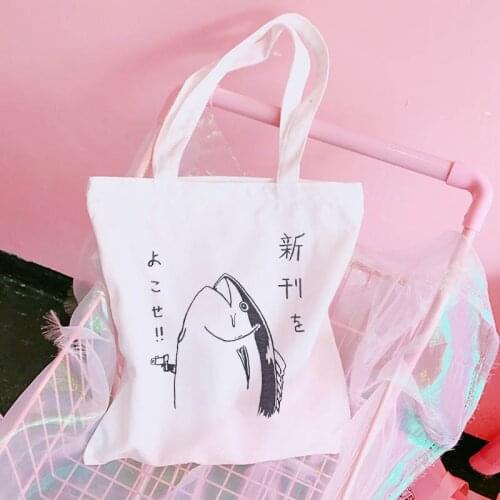 Japanese large-capacity canvas female fish white cute new Harajuku Ulzzang Cartoon casual fashion fun shoulder bags