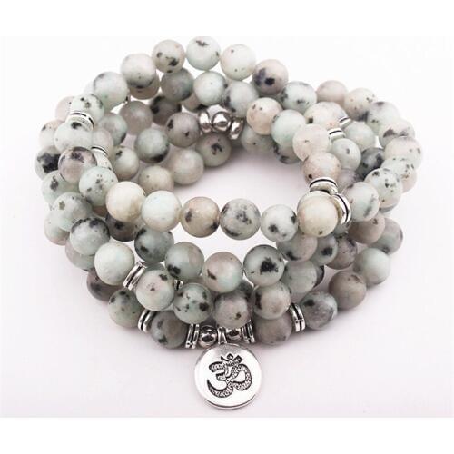 Chakra Women Bracelet Matte Frosted Amazonite Beads 108 Mala With Lotus OM Buddha Charm Yoga Bracelet Necklace Dropshipping
