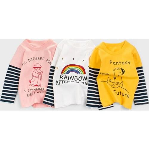 2021 Korean Style Children Clothing Autumn Girl T-shirt 2-6y Cartoon Long Sleeve Baby Clothes Striped Girls Tops Kids Infants