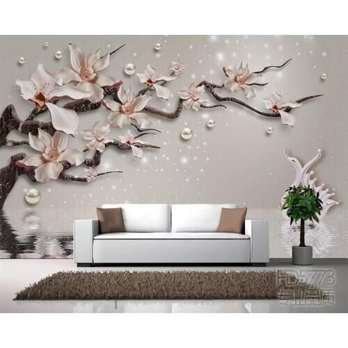 Beibehang Custom fashion stereo wall paper beautiful new Chinese three-dimensional relief orchid jewelry background 3d wallpaper