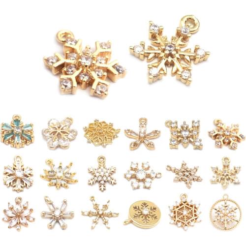 35204)6PCS 14x11MM 24K Gold Color White Zircon Brass Snowflake Charms Pendants High Quality Diy Jewelry Findings Accessories