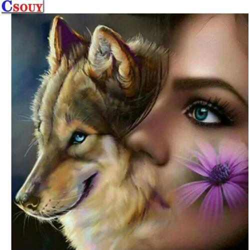 Diy Diamond Mosaic Diamond Beauty Face Wolf Painting Drawing Full Square Round Drill Diamond Embroidery Cross Stitch Home Decor
