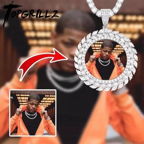 1 Hip hop Custom Jewelry Grain Photo Medallion Solid Back Pendant Necklace With Tennis Chain Cubic Zircon customized products