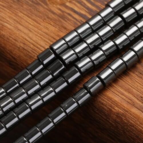 KANGKANG wholesale Black Hematite Tube loose spacer Beads For Bracelets Necklace Making 16" per Strand 4mm 6mm Pick Size