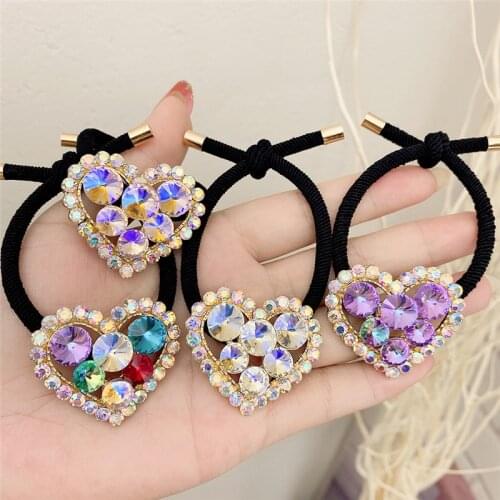 Love Rhinestone Black Hair Rope INS Hair Accessories Fashion Tie Hair High Elastic Rope