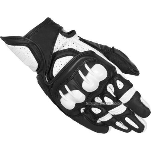 Black White Leather Glove Automotive Motocross Mountain Bicycle Gloves Black White