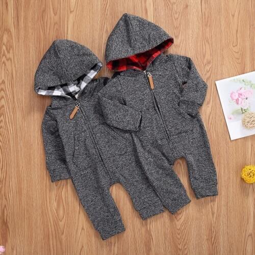 0-18 Months Baby Boys Hoodie Boy Jumpsuit Girls Autumn Long Sleeve Zipper Rompers Girl Pocket Romper Newborn One-Pieces Outfit