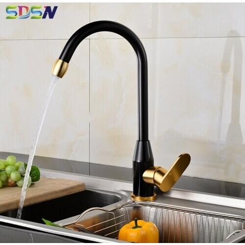 Cold and Hot Kitchen Tap Black Gold Kitchen Sink Faucet Deck Mounted Kitchen Water-tap Single Handle Alunimum Kitchen Sink Tap