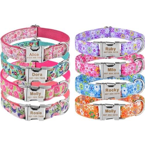 Custom Engraved Name ID Tag Personalized Dog Collar Adjustable Nylon Products Dog Collars Puppy Unisex Medium Large Dogs Collar