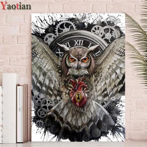 Full Square/Round Diamond Painting Clock Owl Catch A Heart Diamond embroidery Animal Diamond Mosaic crafts home decor
