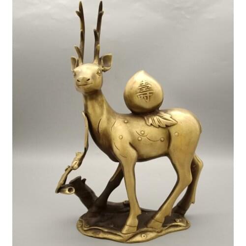 China brass Fu lu shou deer crafts statue