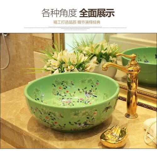 China Artistic Procelain Handmade Europe Vintage Lavabo Washbasin Ceramic Bathroom Sink Counter Top ceramic round wash basin