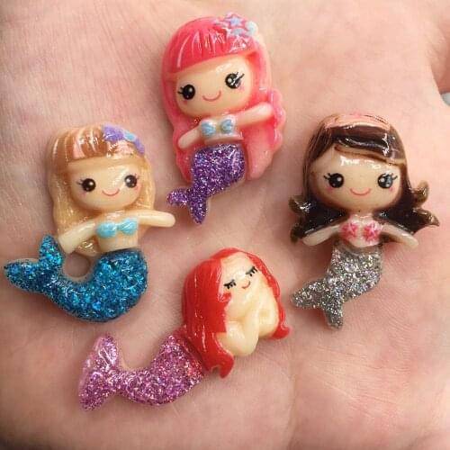 Colorful Glitter big Mermaid Flat Back Cabochon Figurines stone Miniature applique Home Decor ornament craft DIY scrapbook OW93