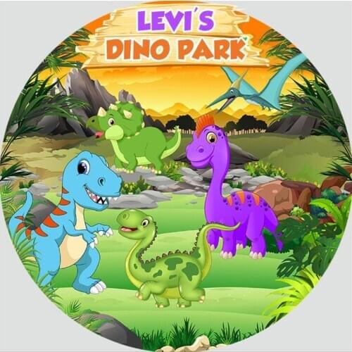 Round Scene Cartoon Dinosaur Party Backdrops For Photo Studio Green Purple Blue Orange Boys Birthday Party Circle Backgrounds