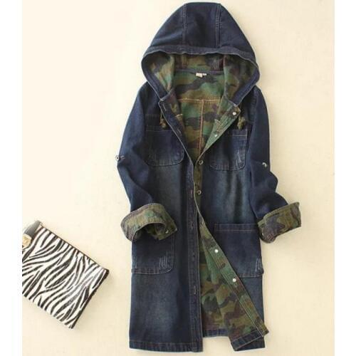 Spring Autumn New Camouflage Hooded Denim Jacket Long Sleeve Casual jeans coat Women Jackets