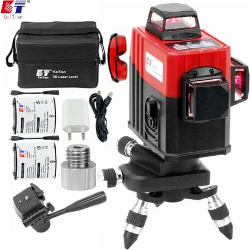 KaiTian 12Lines 3D Laser Level Self-Leveling 360 Degre Horizontal Vertical Cross Powerful Level Laser Tool With Outdoor Detector