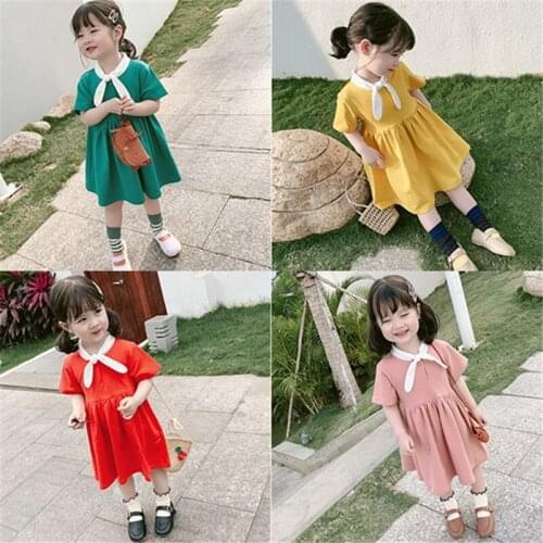 Summer Girls Dress College Style Tie Dress Casual Fashion Fresh Dress Baby Kids Clothes ChildrenS Clothing