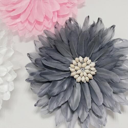 Hot Nordic Feather Flower Plate Decoration Conch Artificial Flower Wall Conch Ornament Mounted Hanging Wedding Party Home Deco