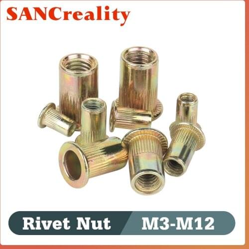 M3 M4 M5 M6 M8 M10 M12 Zinc Plated Carbon Steel Knurled Nuts Rivnut Flat Head Threaded Rivet Insert Nutsert Cap Rivet Nut
