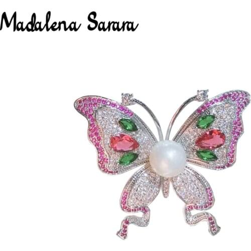 MADALENA SARARA AAA Cubic Zirconia Pearl Brooch Butterfly Style Women Brooch Pin Jewelry